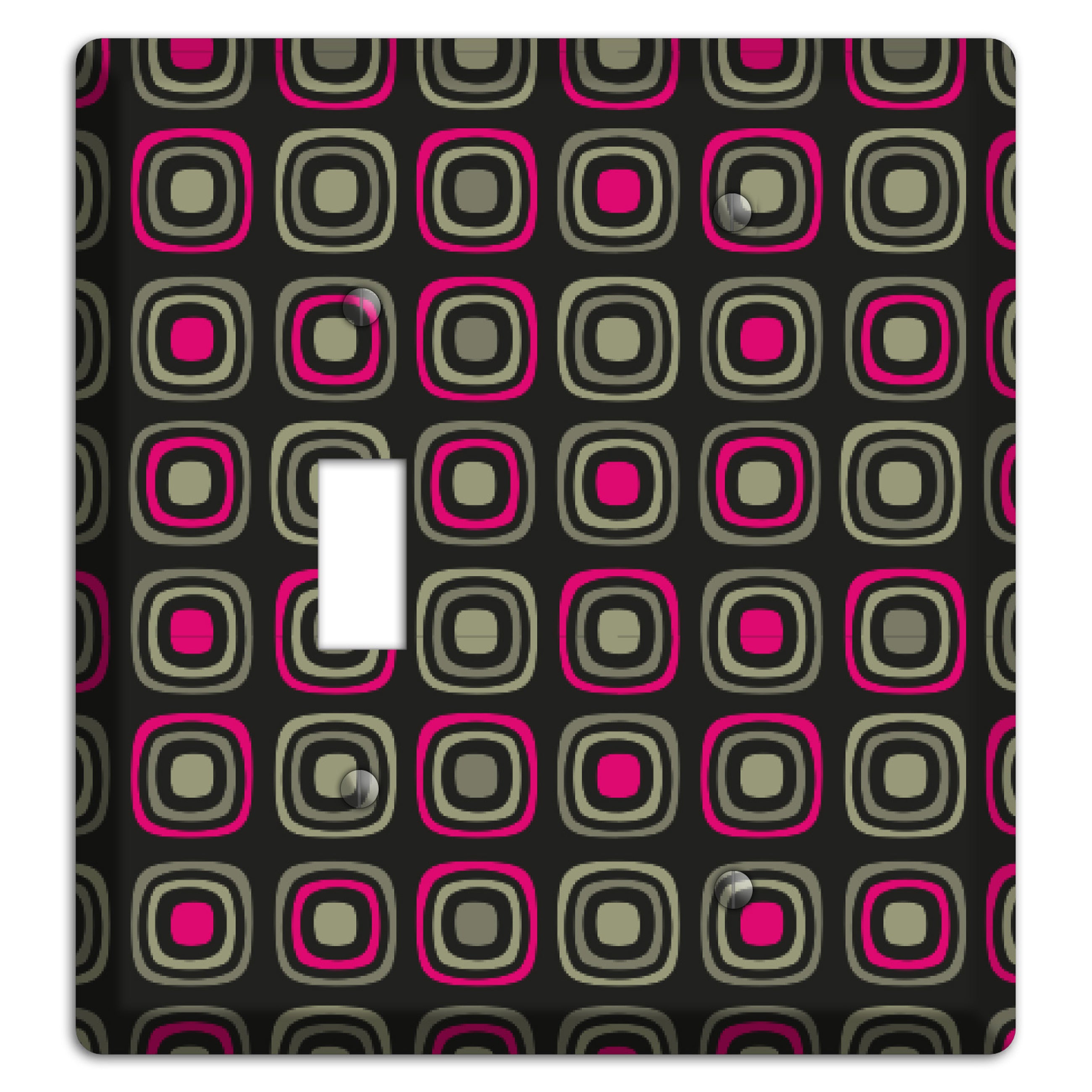 Multi Brown Fuschia Olive Retro Squares Toggle / Blank Wallplate
