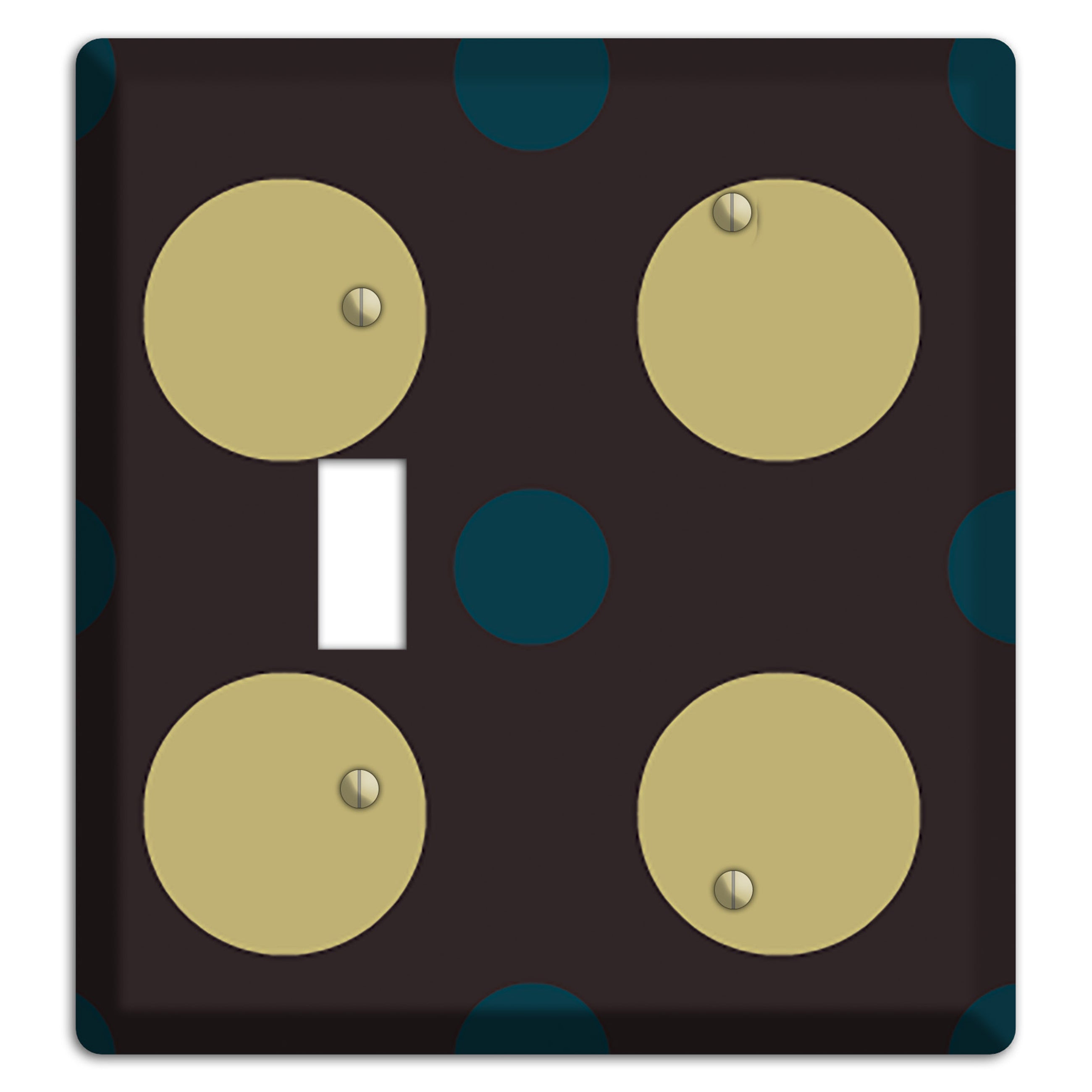 Brown with Olive and Dark Aqua Multi Polka Dots Toggle / Blank Wallplate