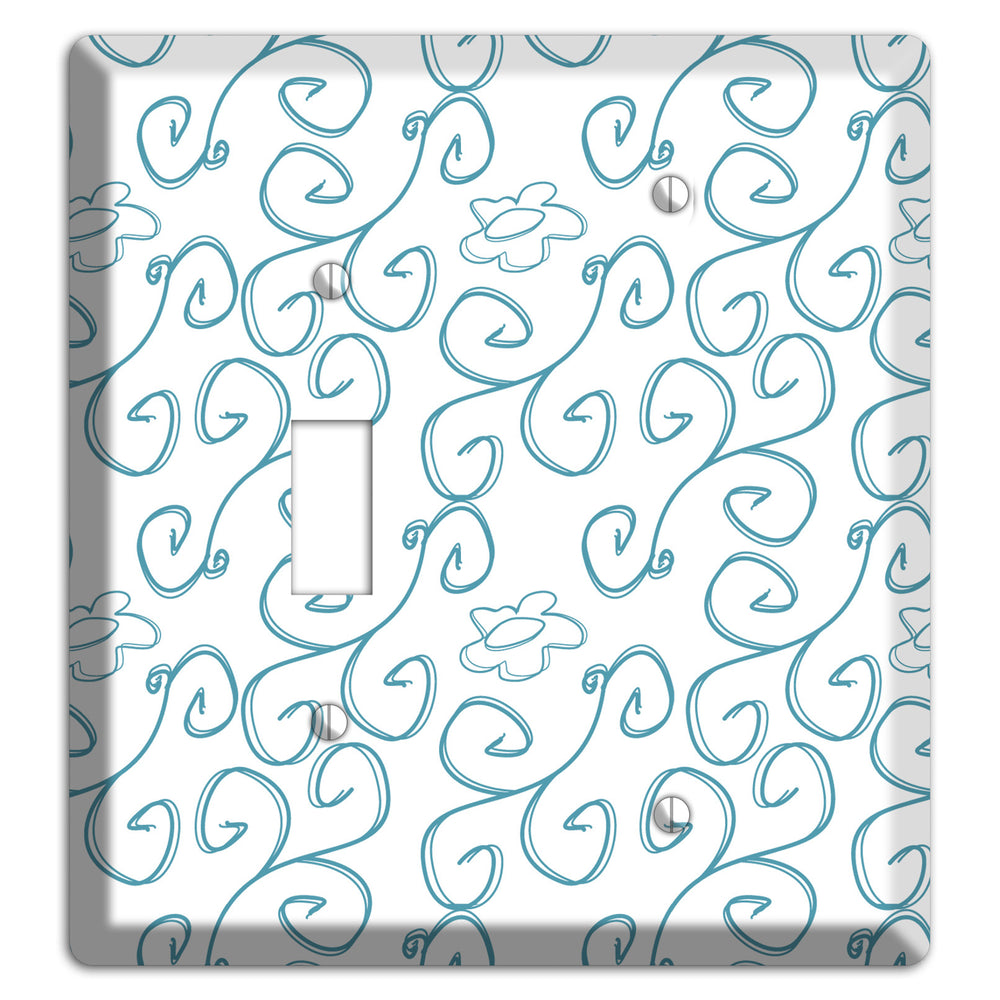 Blue Scroll Flower Contour Toggle / Blank Wallplate