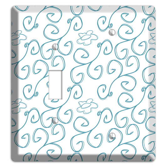 Blue Scroll Flower Contour Toggle / Blank Wallplate