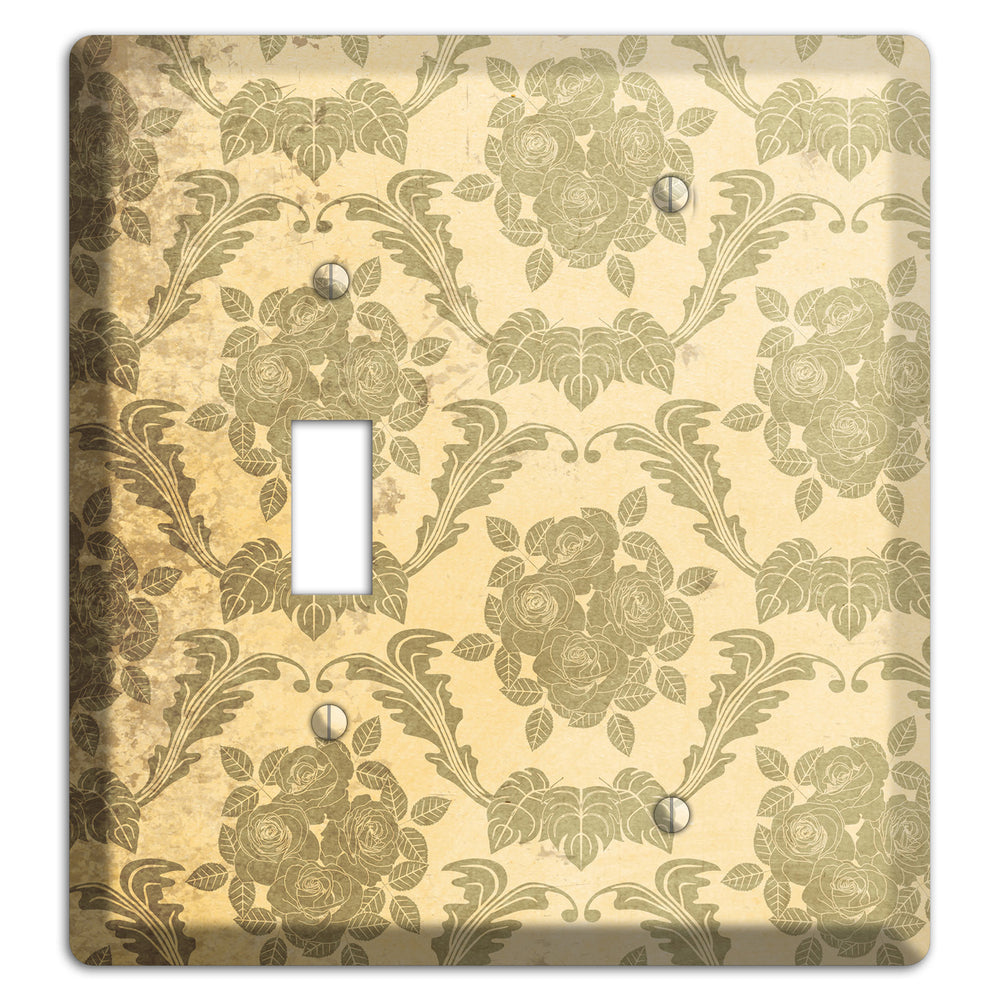 Straw Vintage Rose Damask Toggle / Blank Wallplate