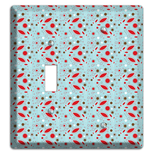 Dusty Blue with Red and Brown Retro Sprig Toggle / Blank Wallplate