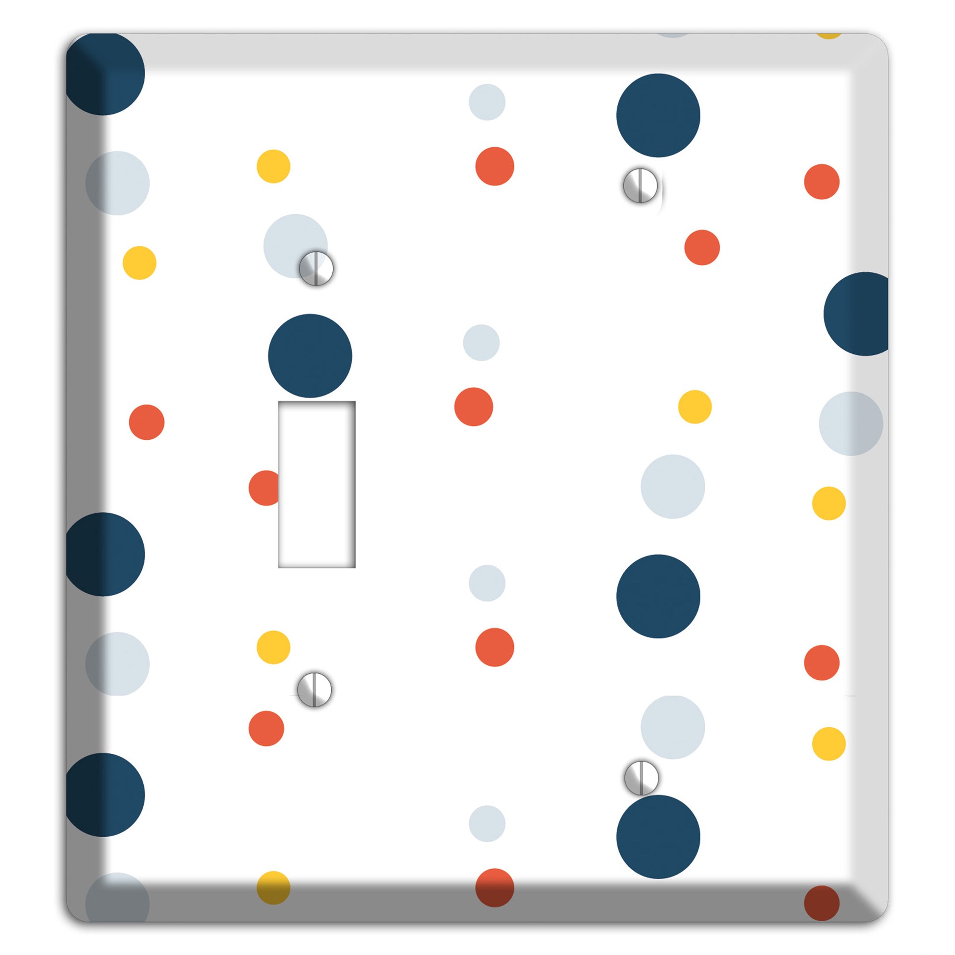 White with Multi Blue and Umber Medium Dots Toggle / Blank Wallplate