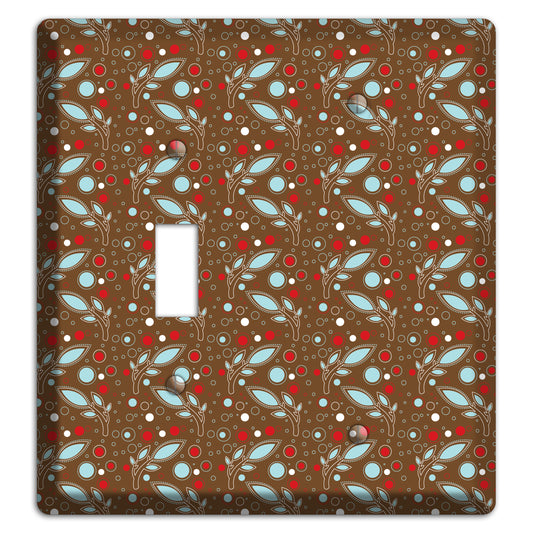 Brown with Red and Dusty Blue Retro Sprig Toggle / Blank Wallplate