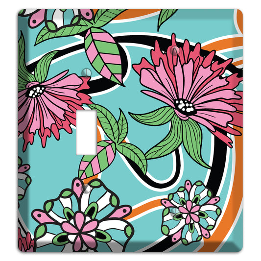 Turquoise with Pink Flowers Toggle / Blank Wallplate