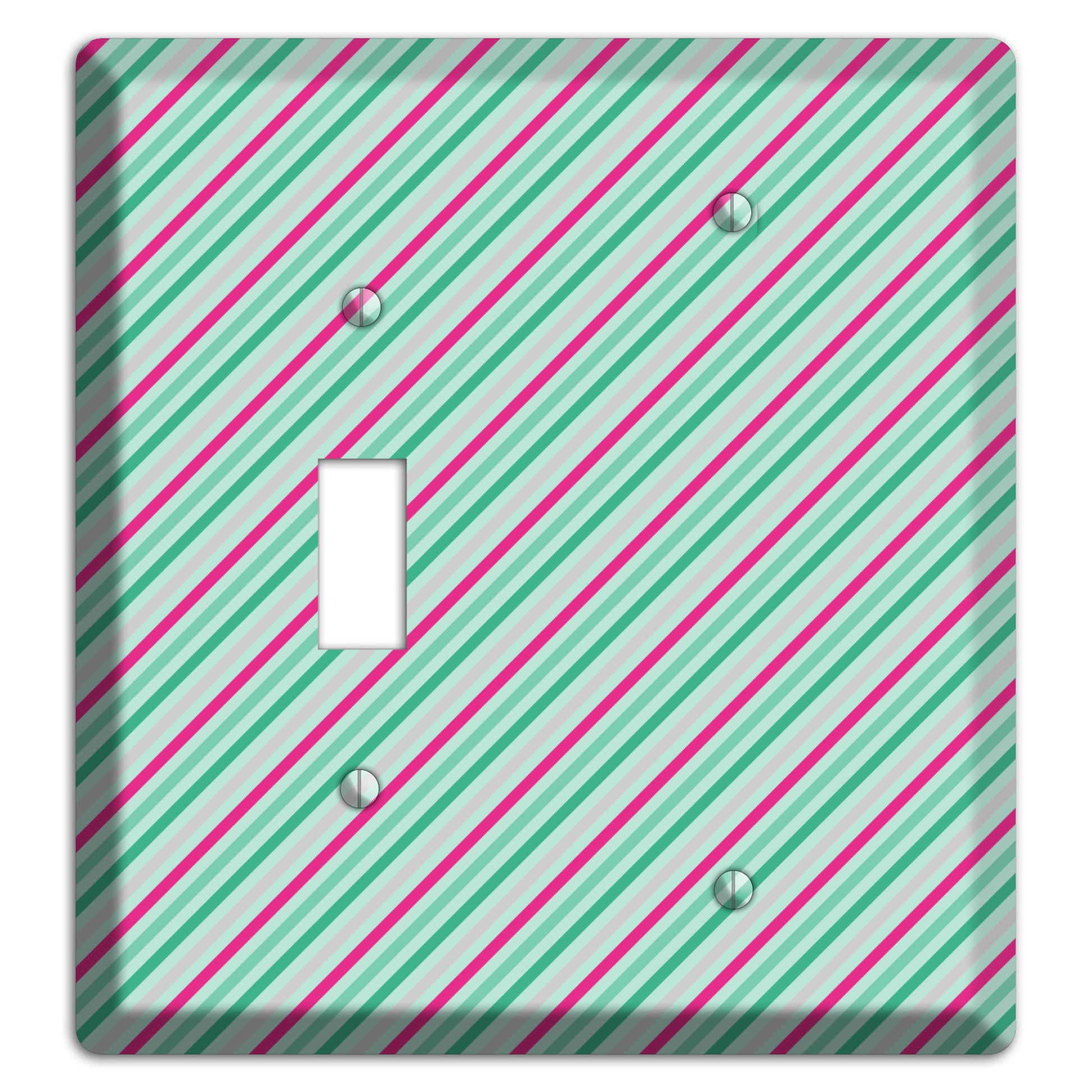 Grey Fuschia and Multi Aqua Angled Stripes Toggle / Blank Wallplate