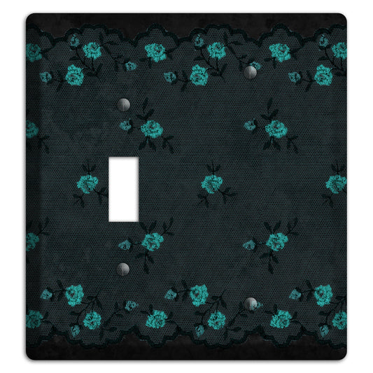 Embroidered Floral Black Toggle / Blank Wallplate