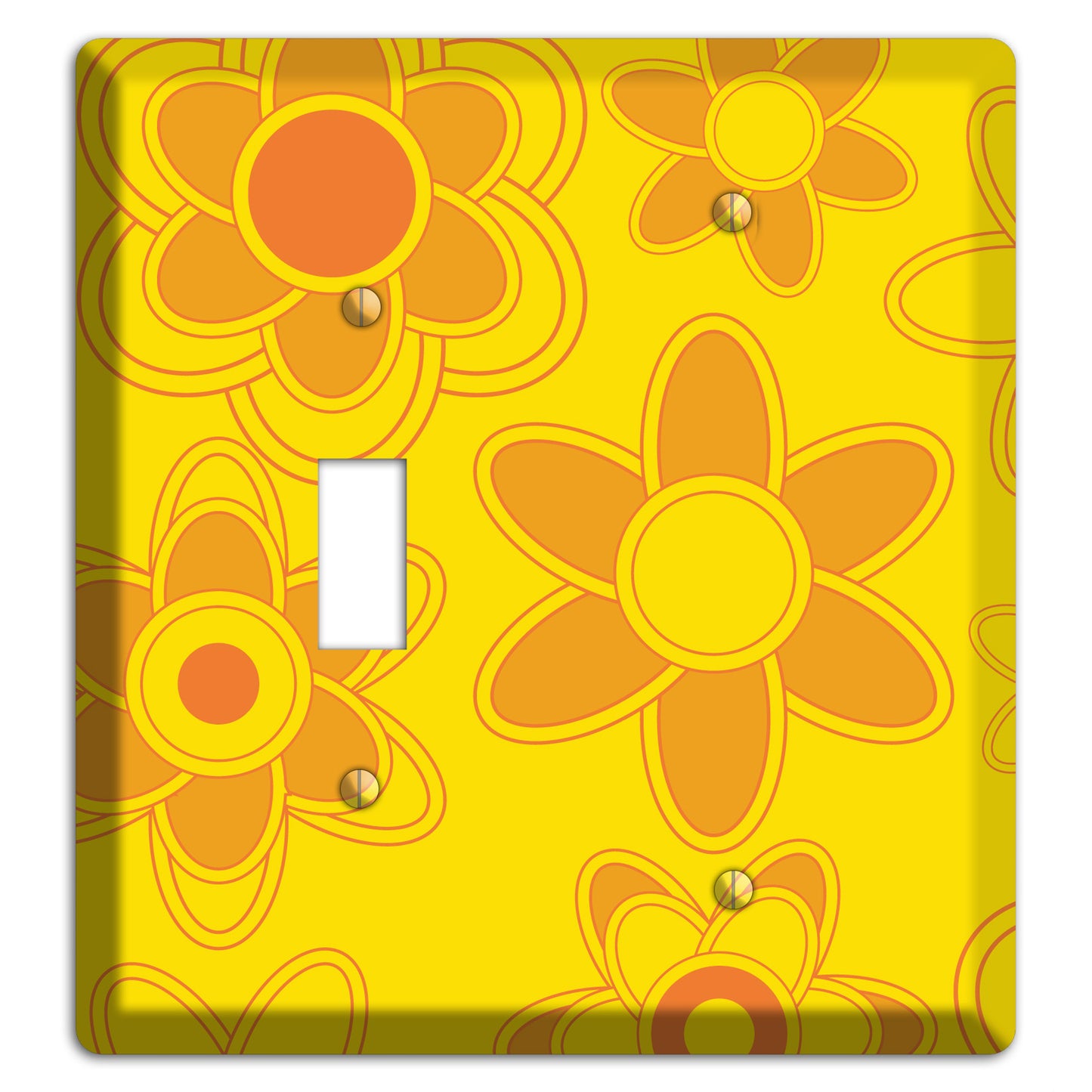 Yellow with Orange Retro Floral Contour Toggle / Blank Wallplate