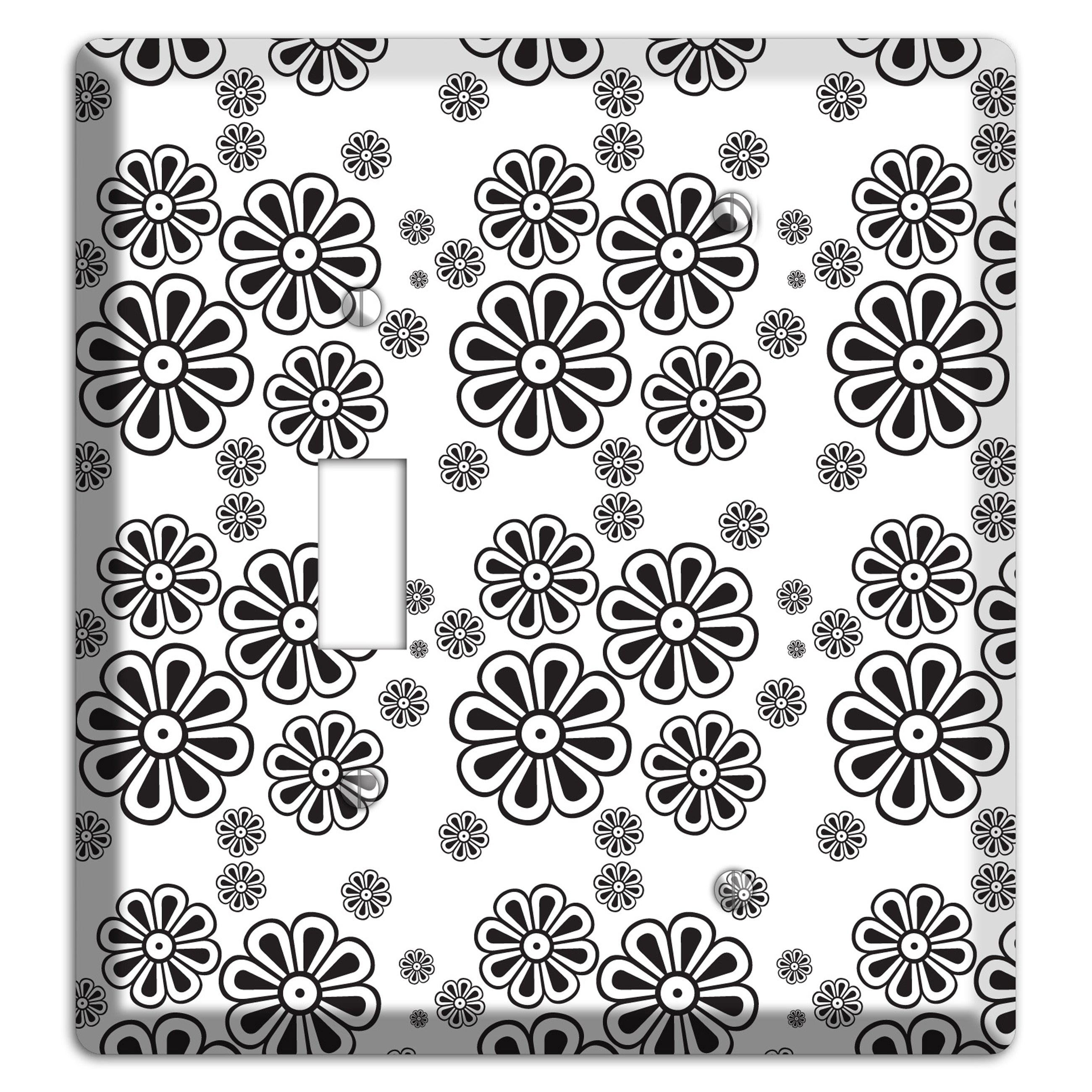 White With Black Small Retro Floral Contour Toggle / Blank Wallplate