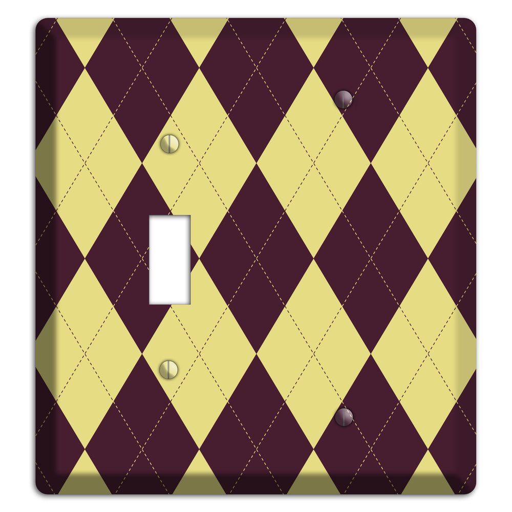 Yellow and Dark Maroon Argyle Toggle / Blank Wallplate