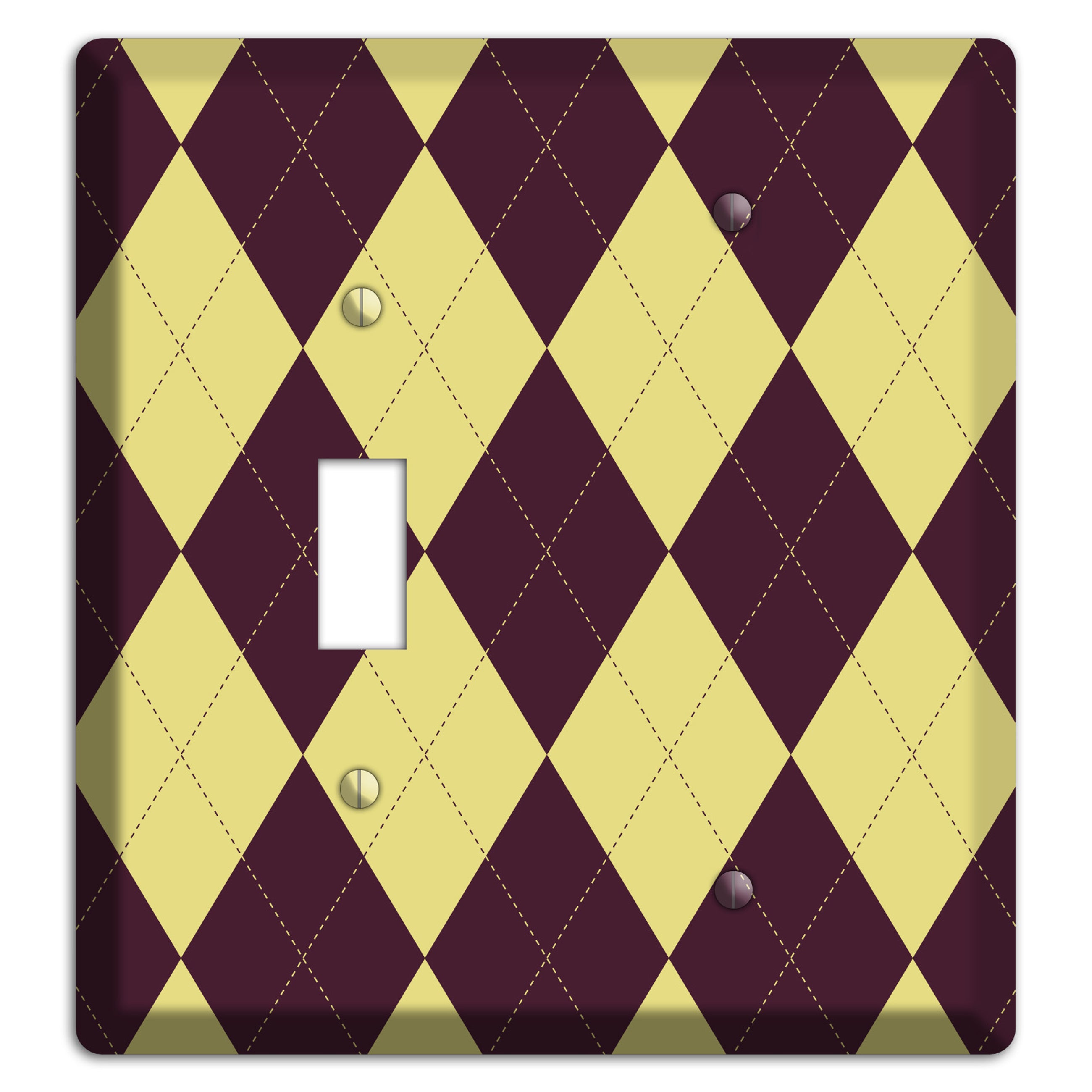 Yellow and Dark Maroon Argyle Toggle / Blank Wallplate