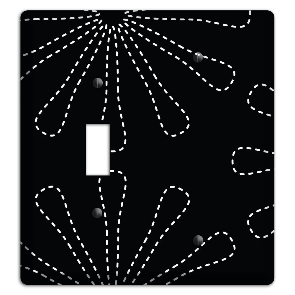 Black with White Retro Stipple Floral Contour Toggle / Blank Wallplate