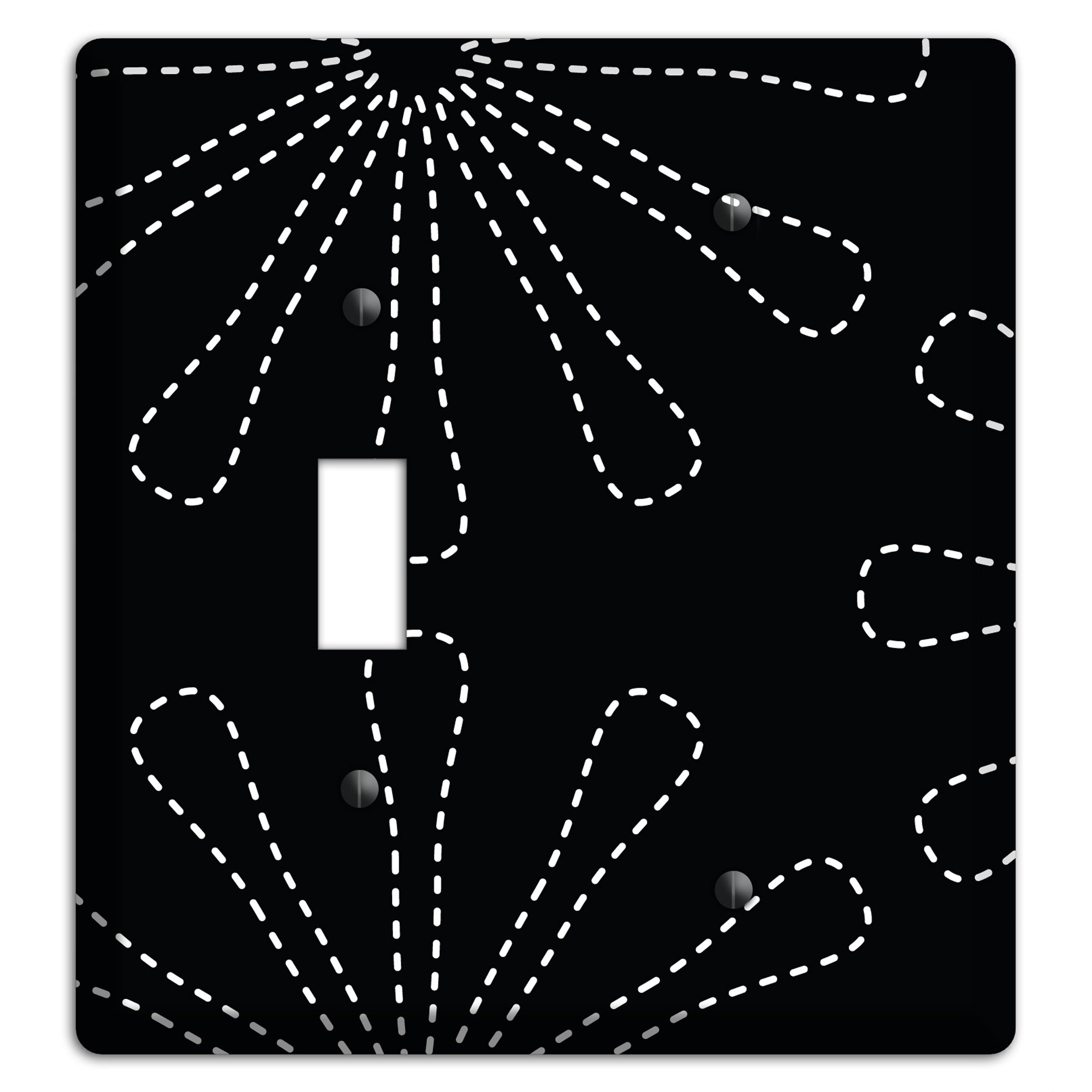 Black with White Retro Stipple Floral Contour Toggle / Blank Wallplate