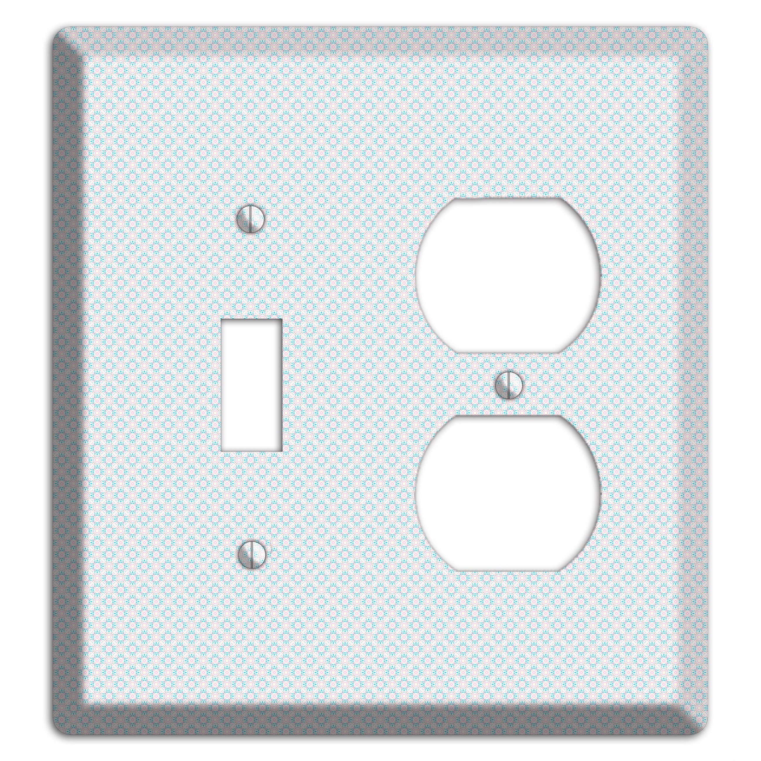 White with Light Blue Tiny Arabesque Toggle / Duplex Wallplate