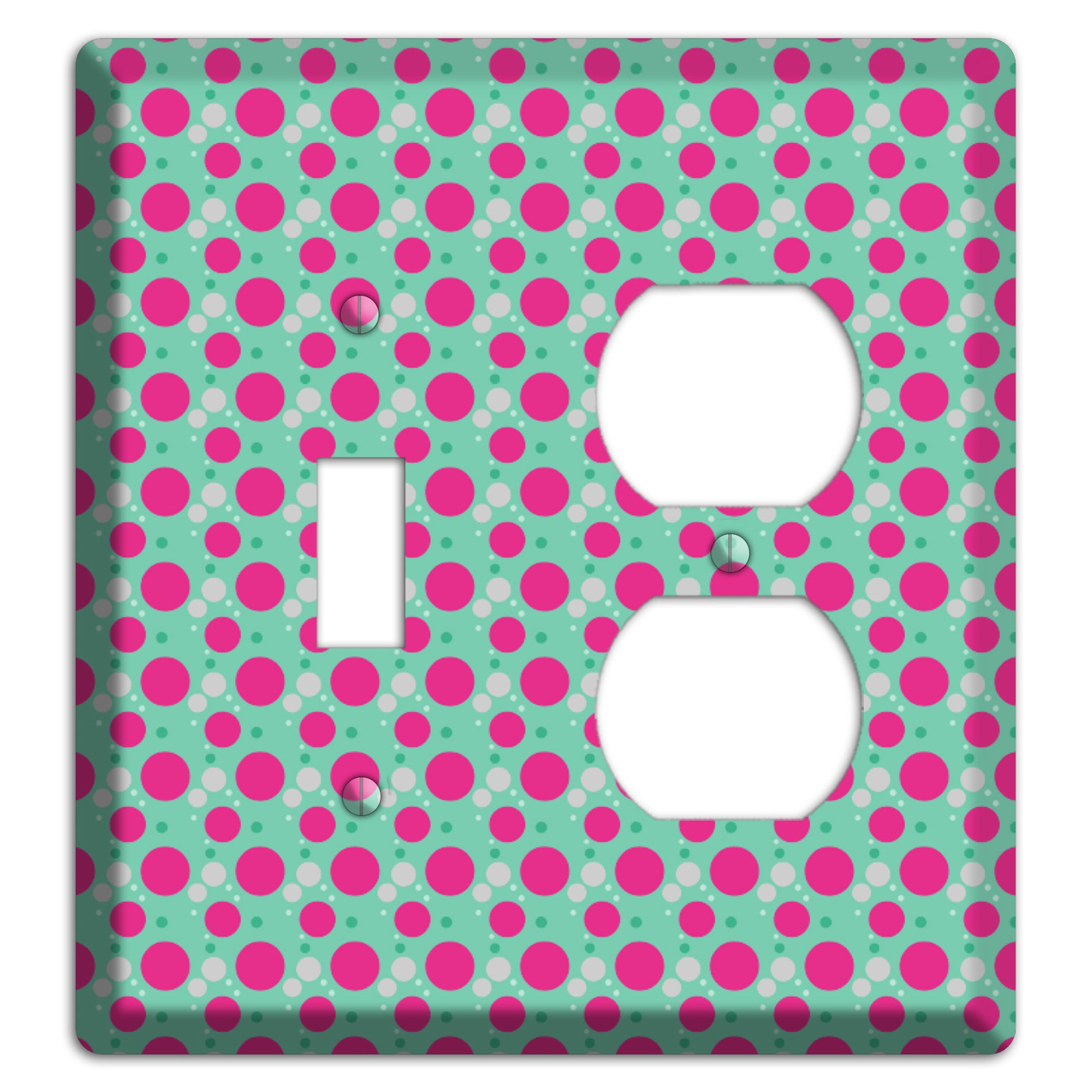 Aqua with Fuscia and Grey Small Dots Toggle / Duplex Wallplate