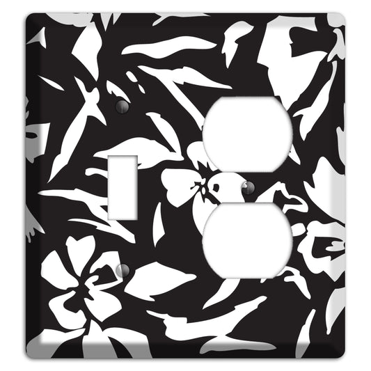 Black with White Woodcut Floral Toggle / Duplex Wallplate