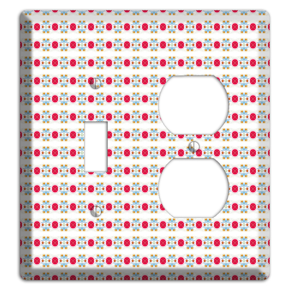 Off White with Red Blue Olive Tapestry Toggle / Duplex Wallplate