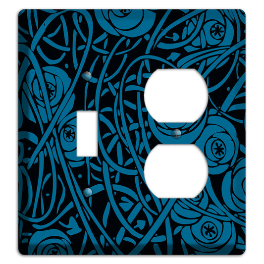 Black and Blue Deco Floral Toggle / Duplex Wallplate
