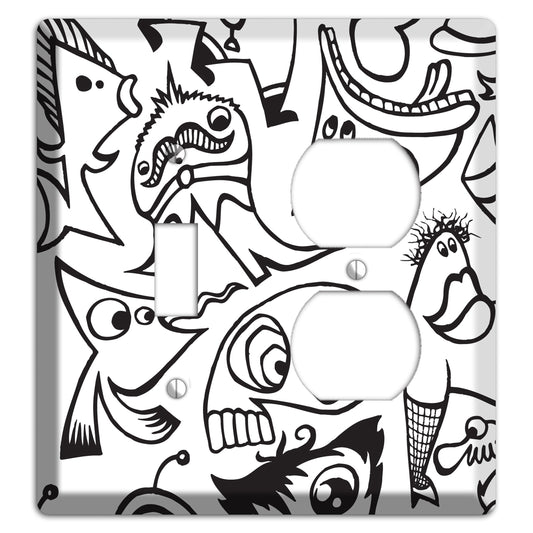 Black and White Whimsical Faces 2 Toggle / Duplex Wallplate