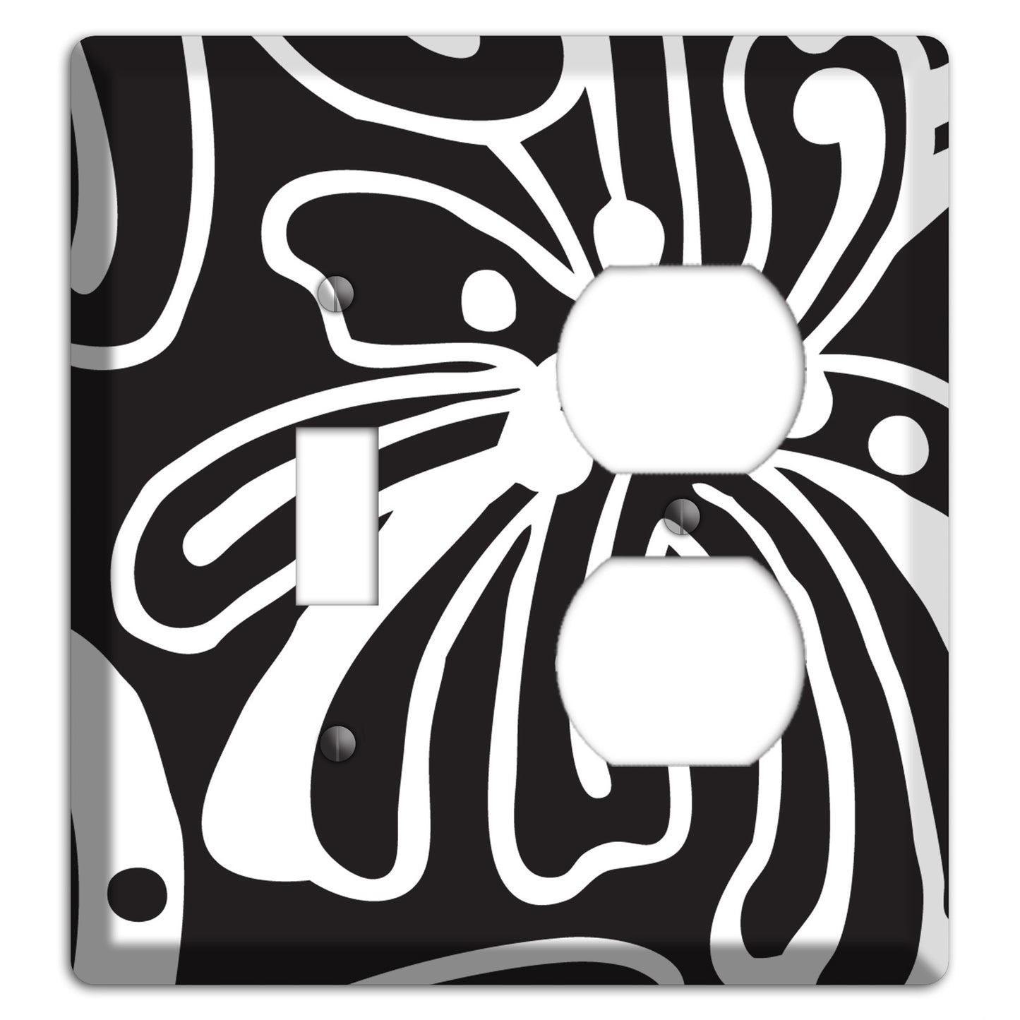 Black with White Flower Toggle / Duplex Wallplate