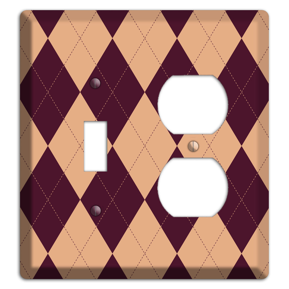 Purple and Beige Argyle Toggle / Duplex Wallplate