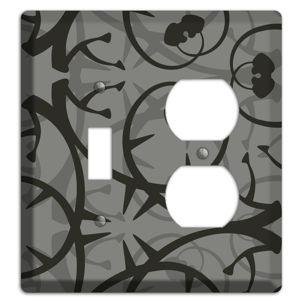 Grey with Black Retro Sprig Toggle / Duplex Wallplate