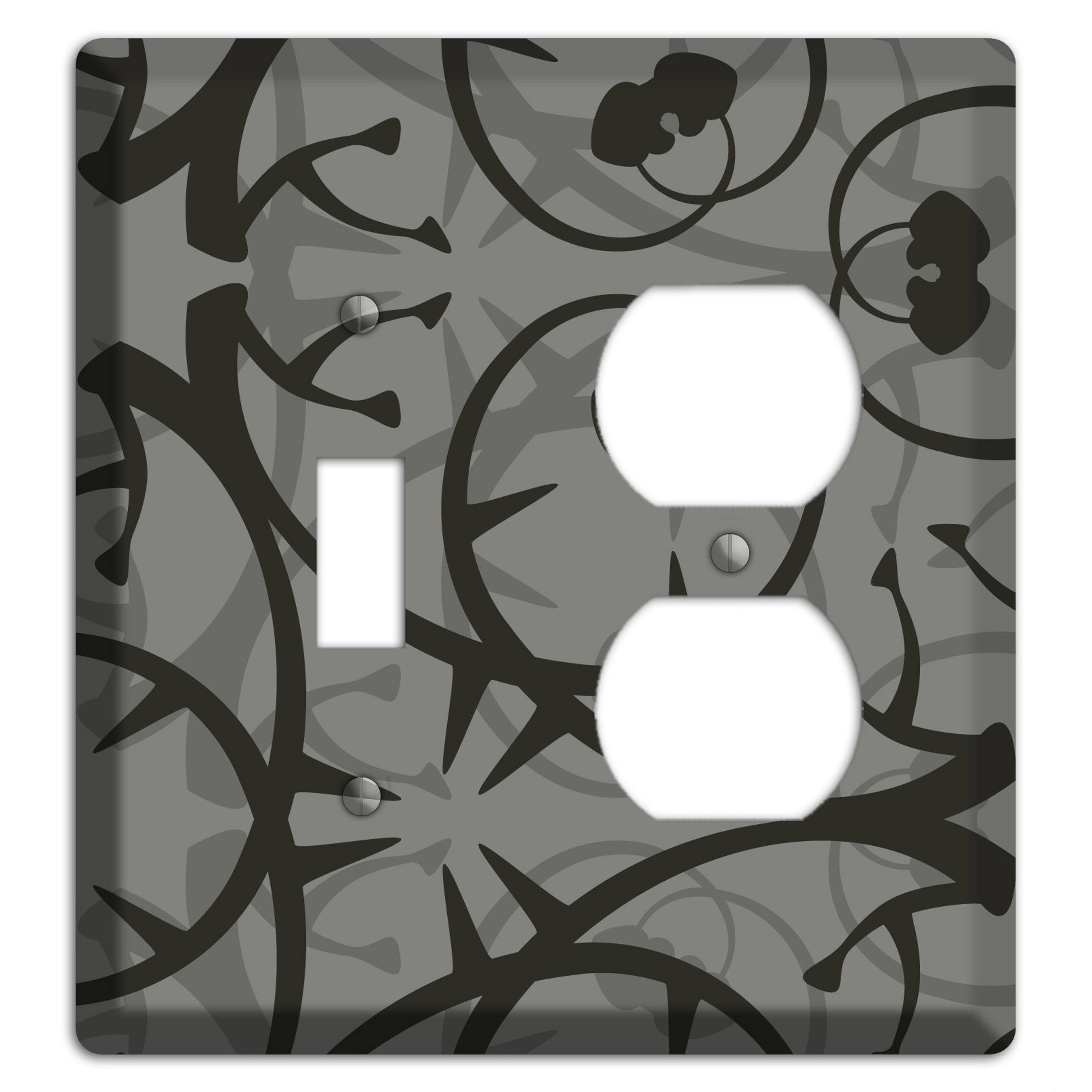 Grey with Black Retro Sprig Toggle / Duplex Wallplate