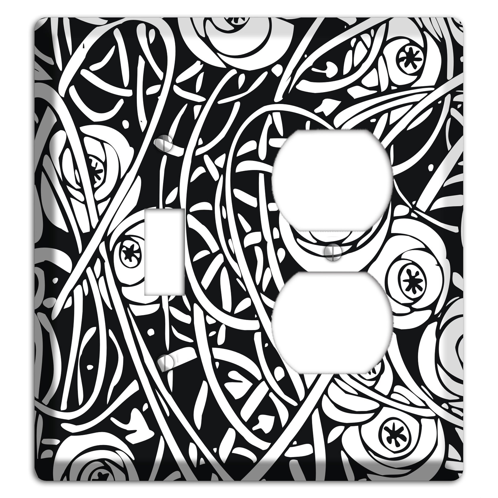 Black and White Deco Floral Toggle / Duplex Wallplate