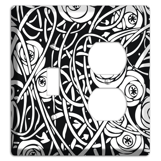 Black and White Deco Floral Toggle / Duplex Wallplate