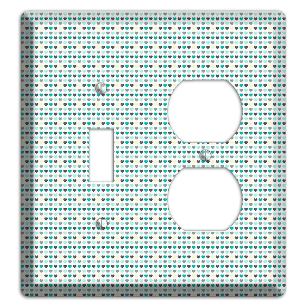Multi Teal Grey Yellow Optical Hearts Toggle / Duplex Wallplate