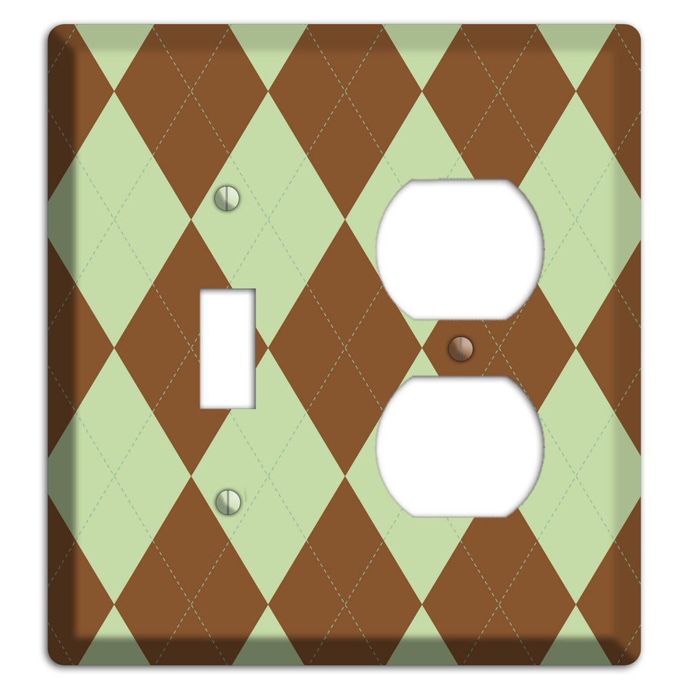 Brown and Green Argyle Toggle / Duplex Wallplate