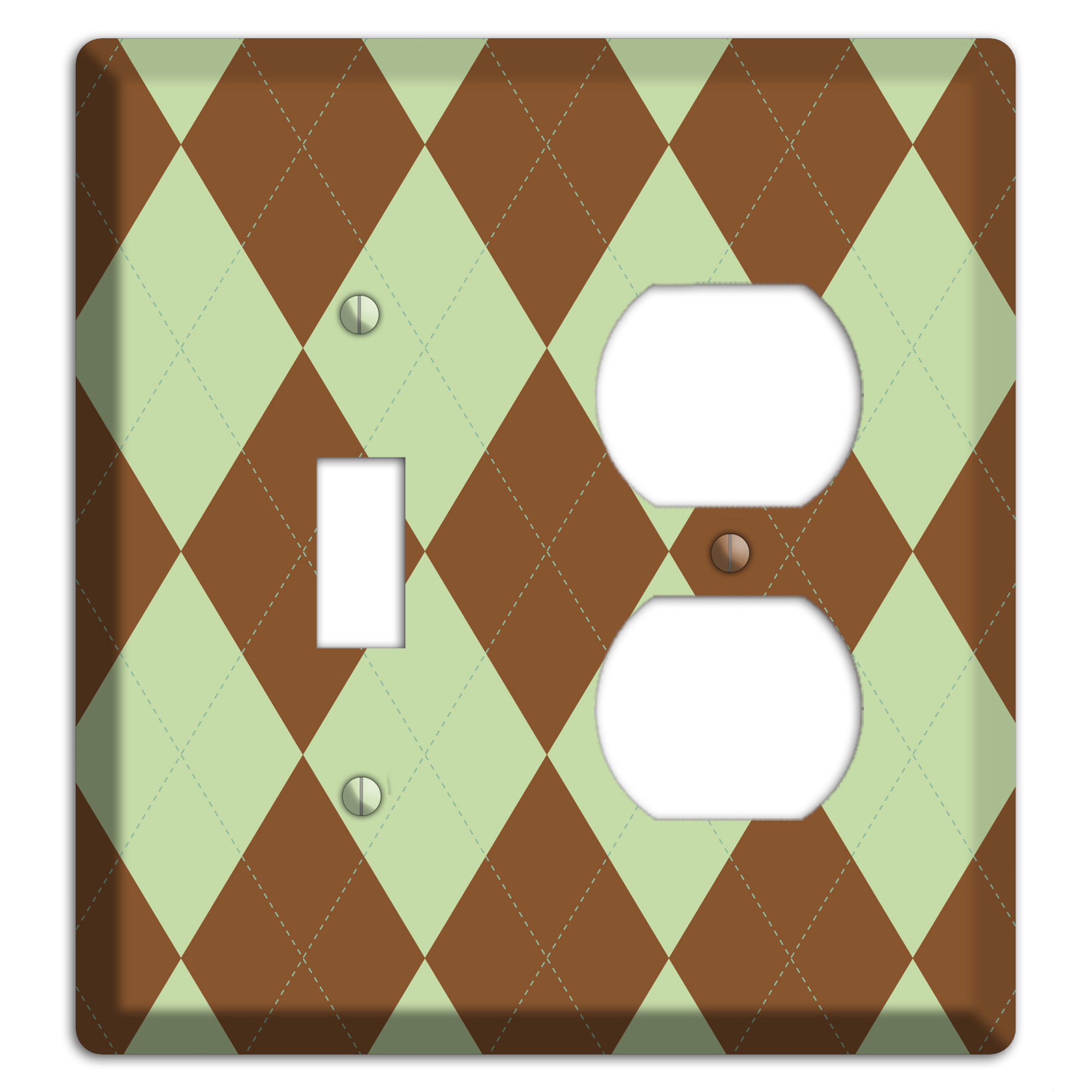 Brown and Green Argyle Toggle / Duplex Wallplate