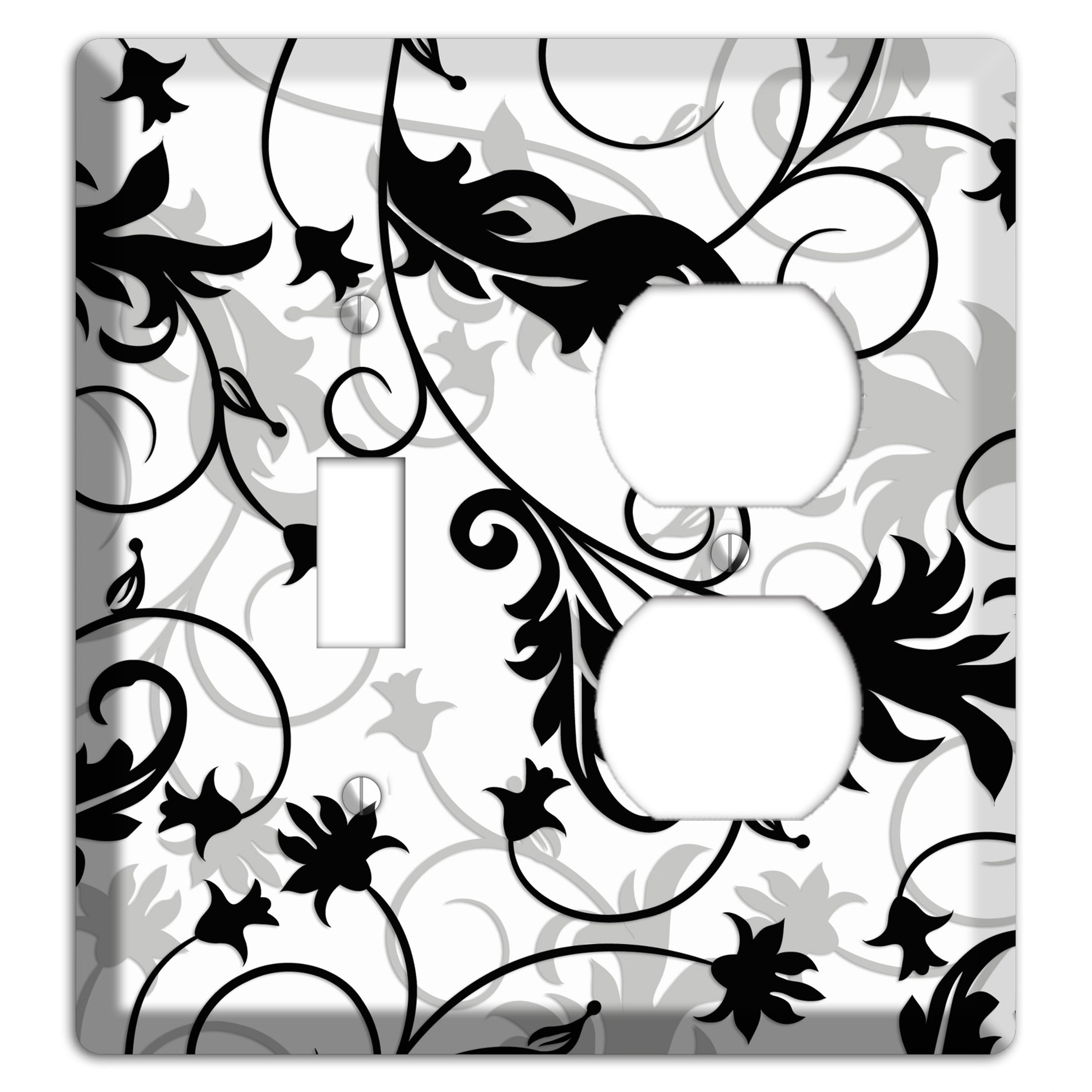 Black White and Grey Victorian Sprig Toggle / Duplex Wallplate