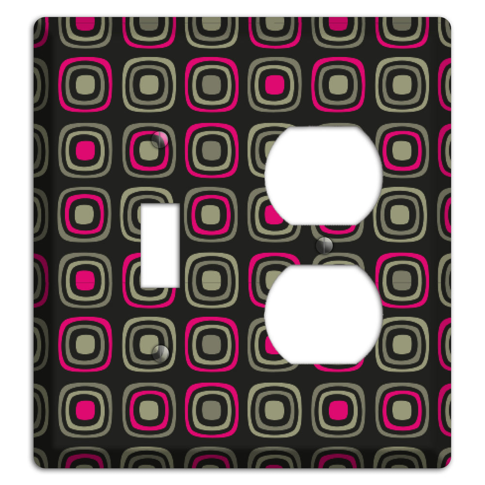 Multi Brown Fuschia Olive Retro Squares Toggle / Duplex Wallplate