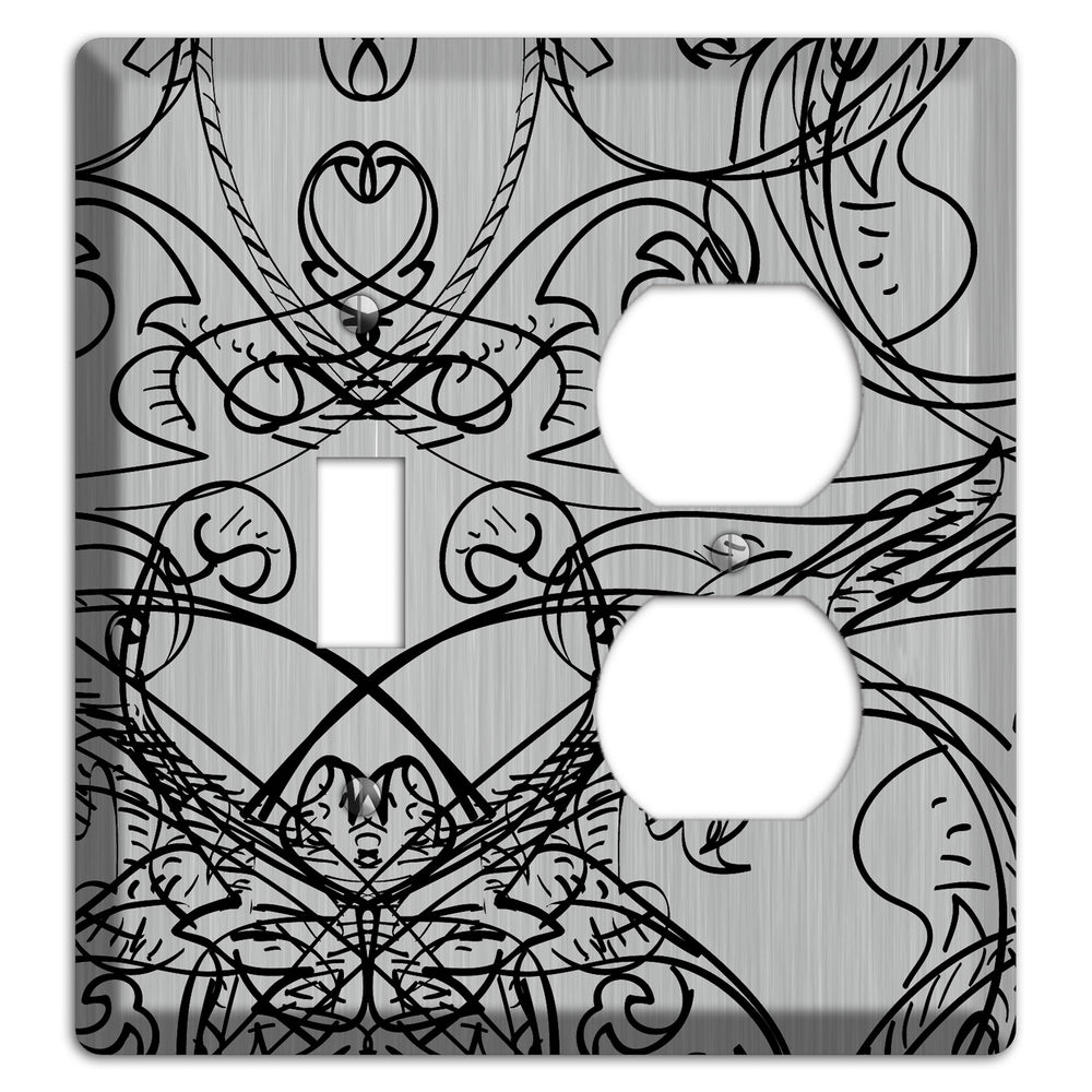Black Deco Sketch Stainless Steel Toggle / Duplex Wallplate