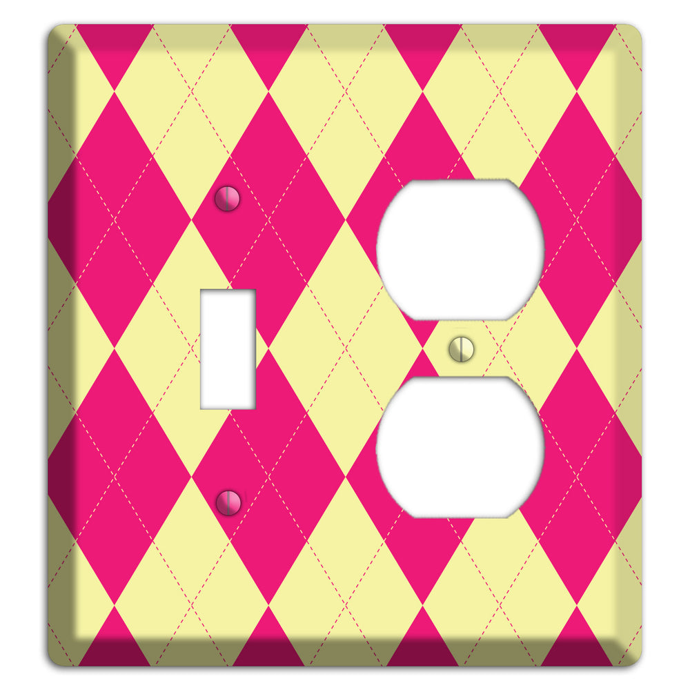 Pink and Yellow Argyle Toggle / Duplex Wallplate