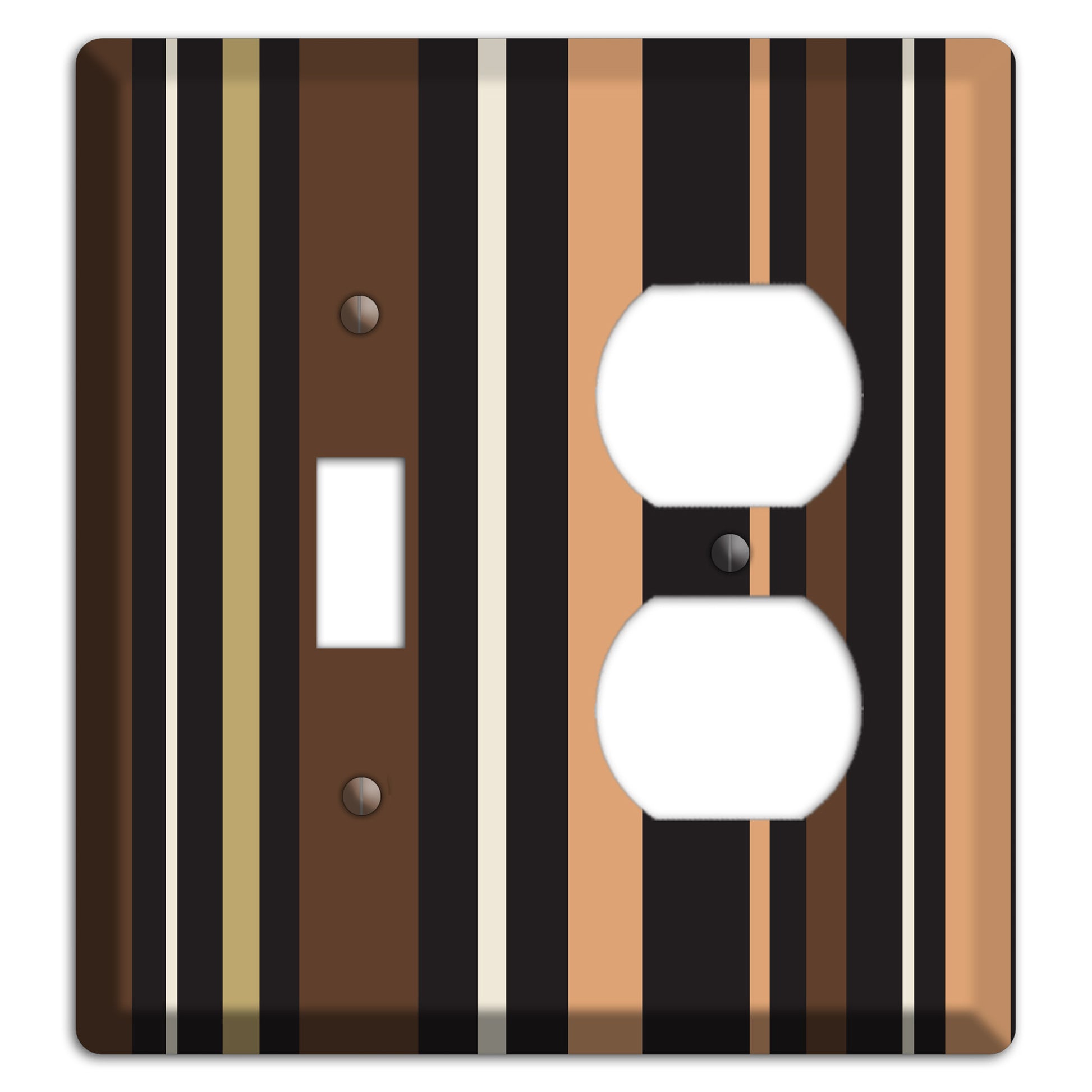 Multi Brown and Coral Vertical Stripe Toggle / Duplex Wallplate