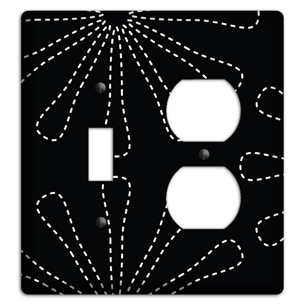 Black with White Retro Stipple Floral Contour Toggle / Duplex Wallplate