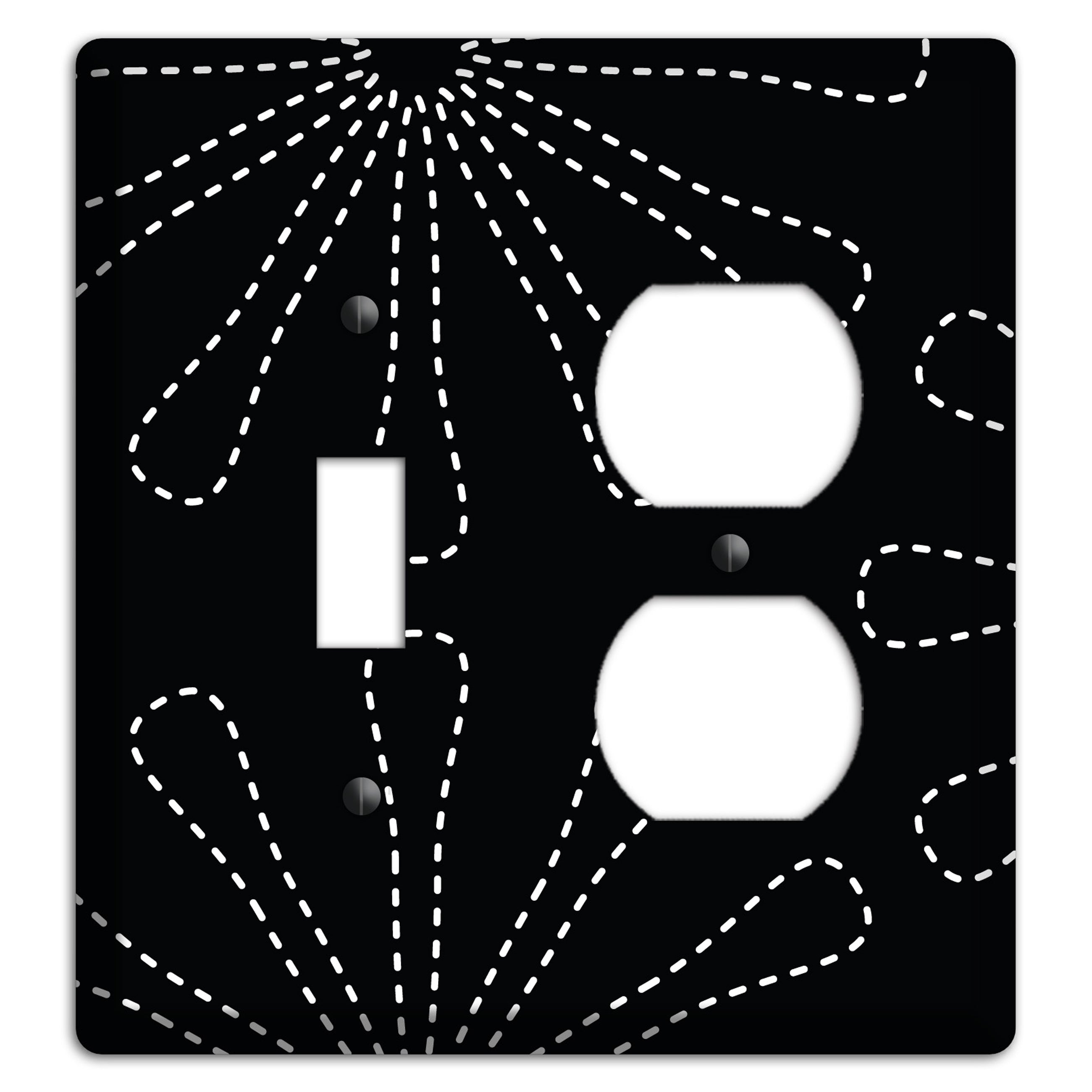 Black with White Retro Stipple Floral Contour Toggle / Duplex Wallplate