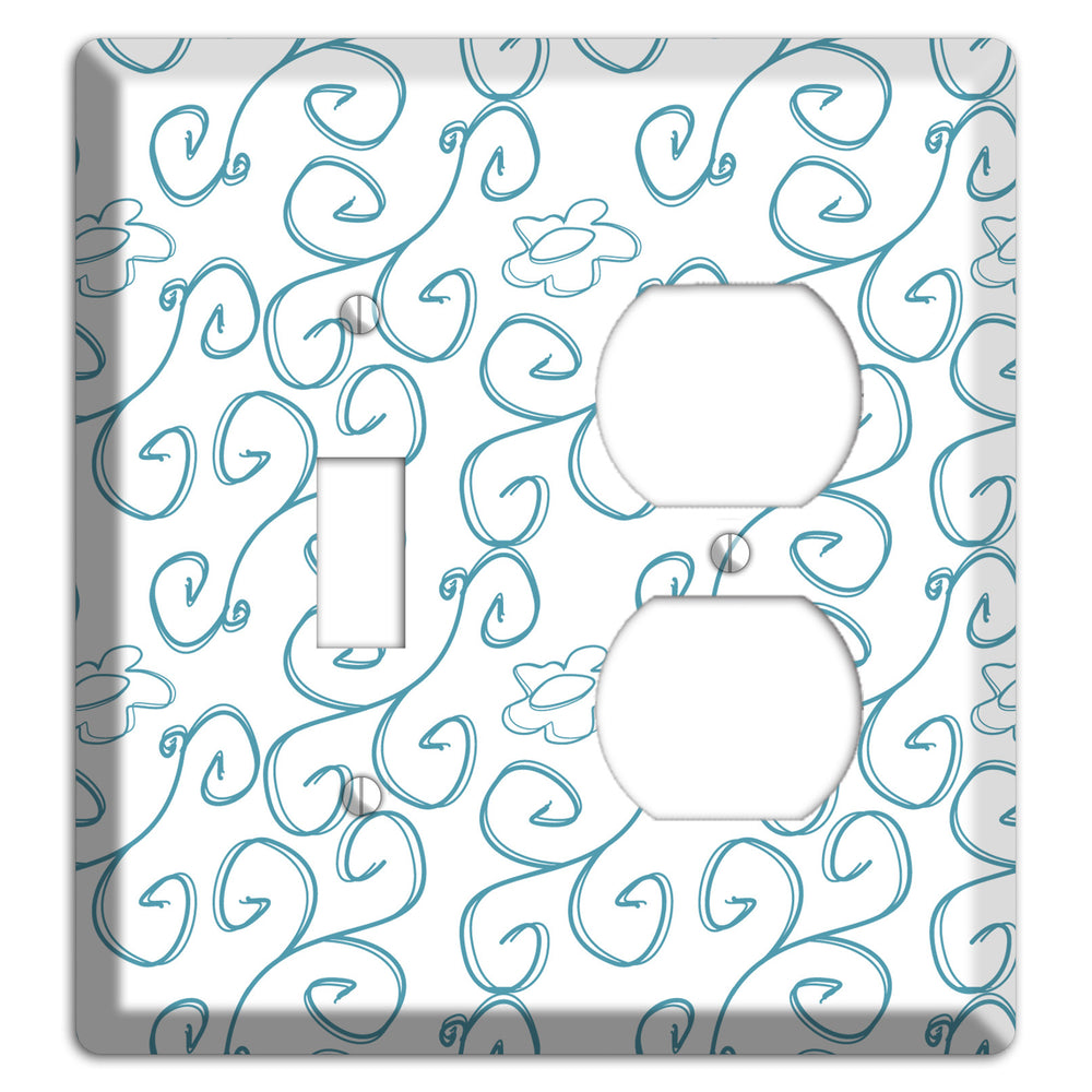 Blue Scroll Flower Contour Toggle / Duplex Wallplate