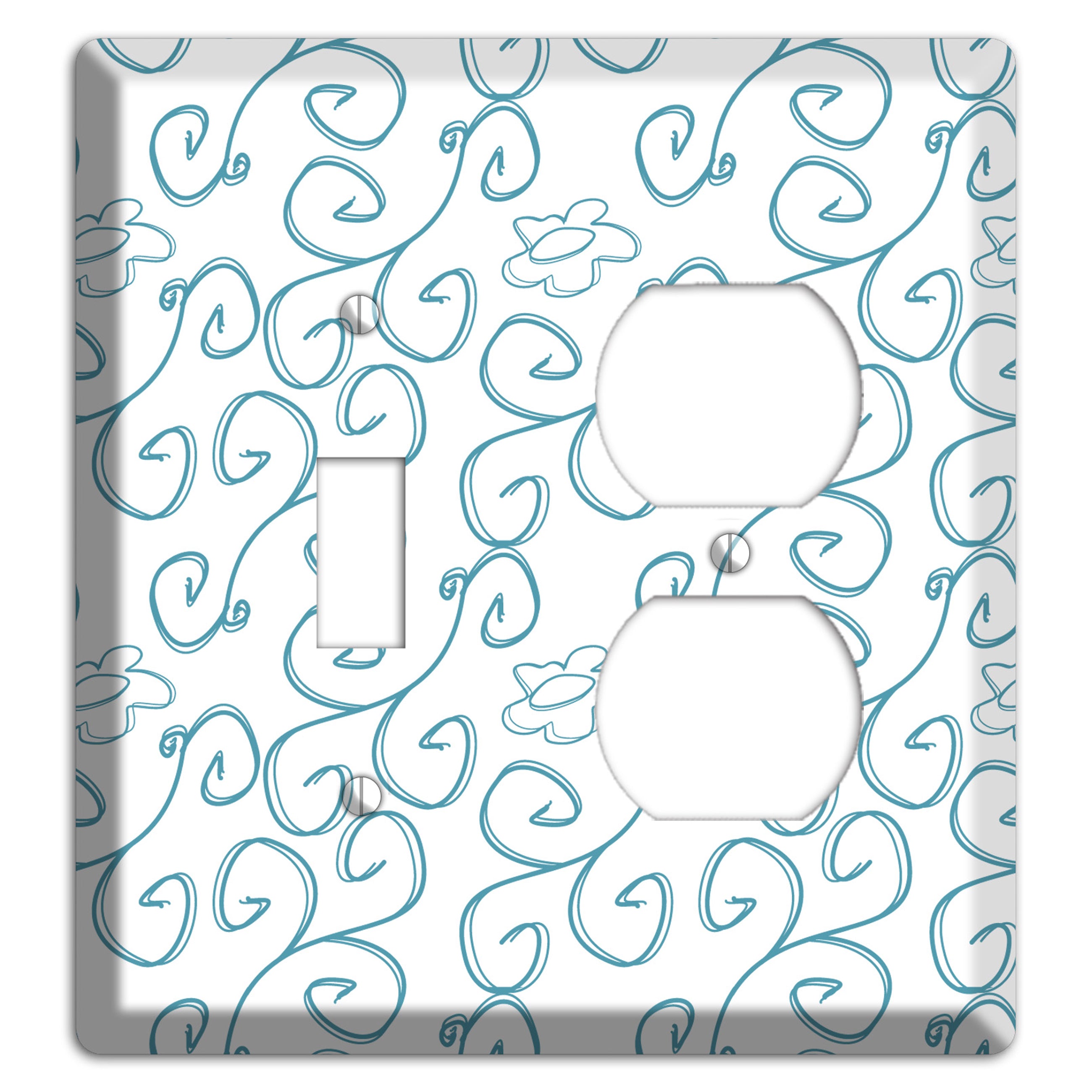 Blue Scroll Flower Contour Toggle / Duplex Wallplate