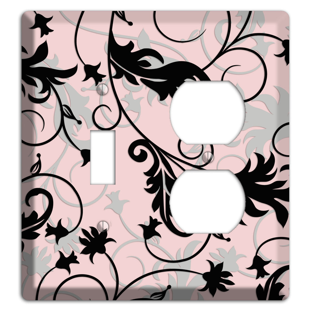 Dusty Pink Grey Black Victorian Sprig Toggle / Duplex Wallplate