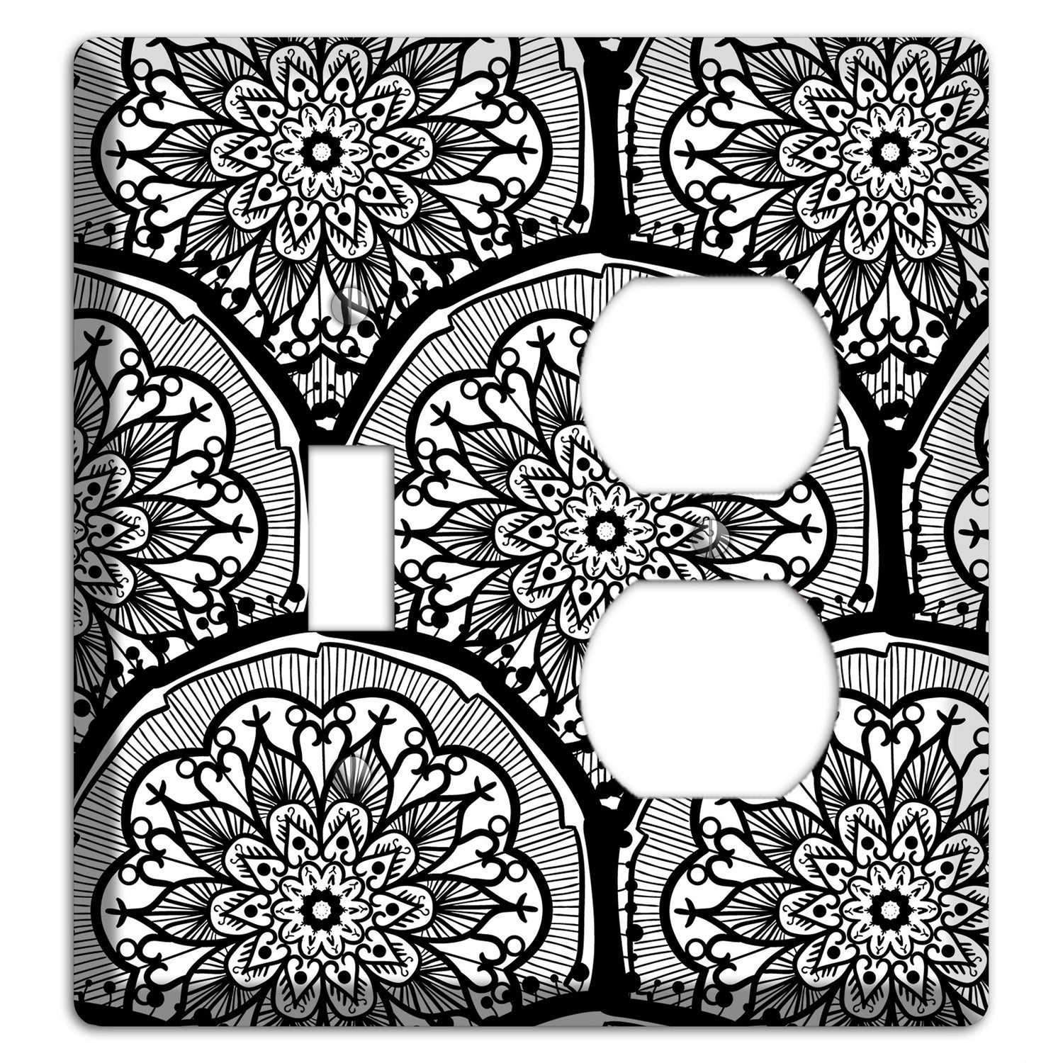 Mandala Black and White Style A Cover Plates Toggle / Duplex Wallplate