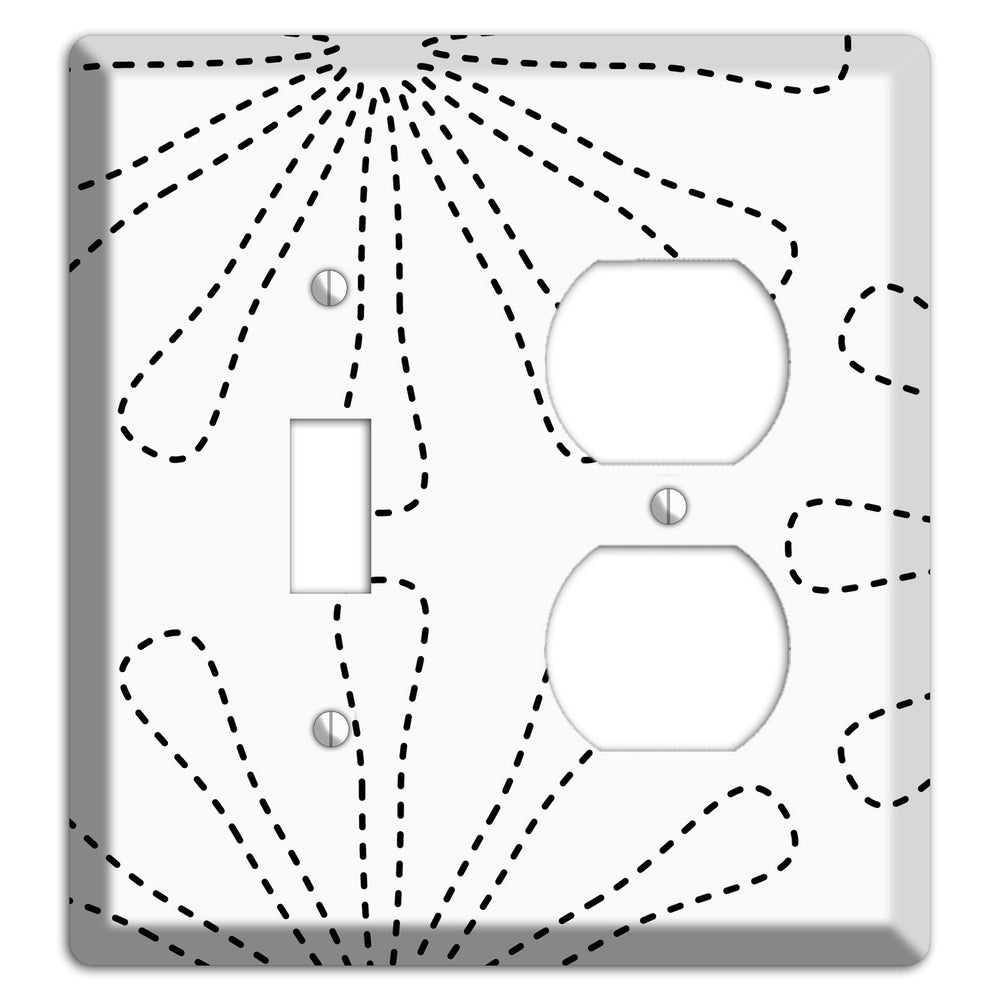 White with Black Retro Stipple Floral Contour Toggle / Duplex Wallplate