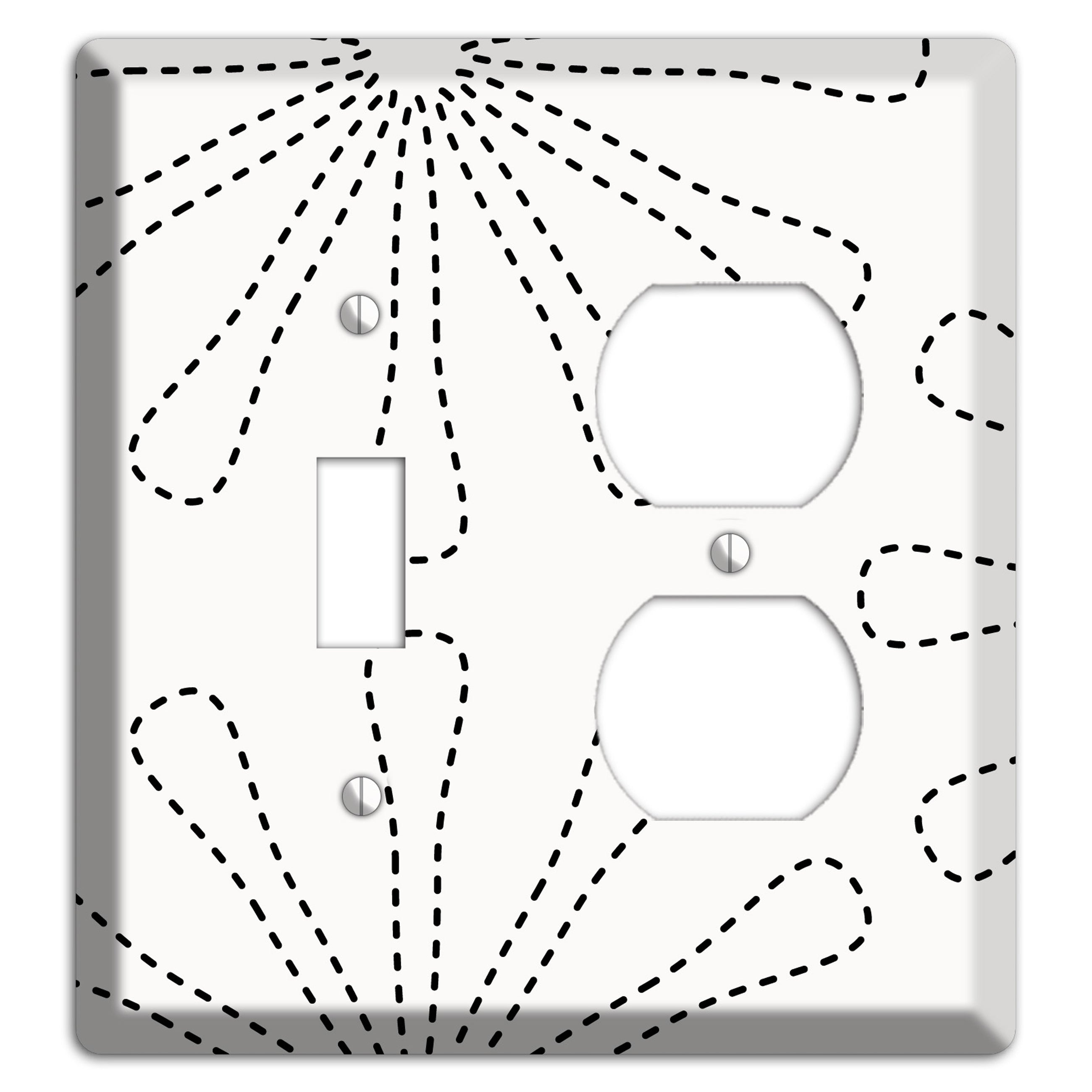 White with Black Retro Stipple Floral Contour Toggle / Duplex Wallplate