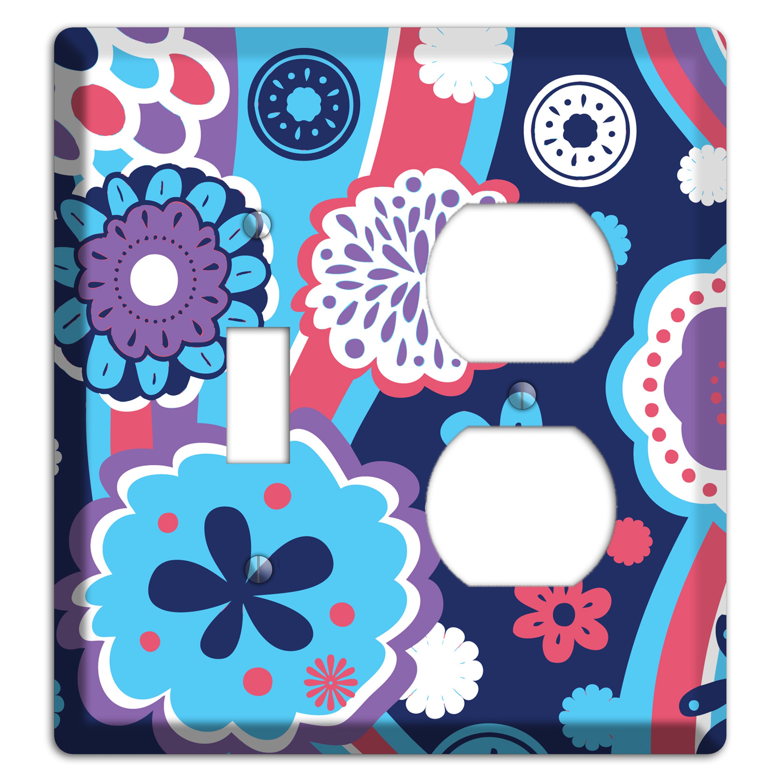 Blue Purple and Pink Retro Suzani Toggle / Duplex Wallplate