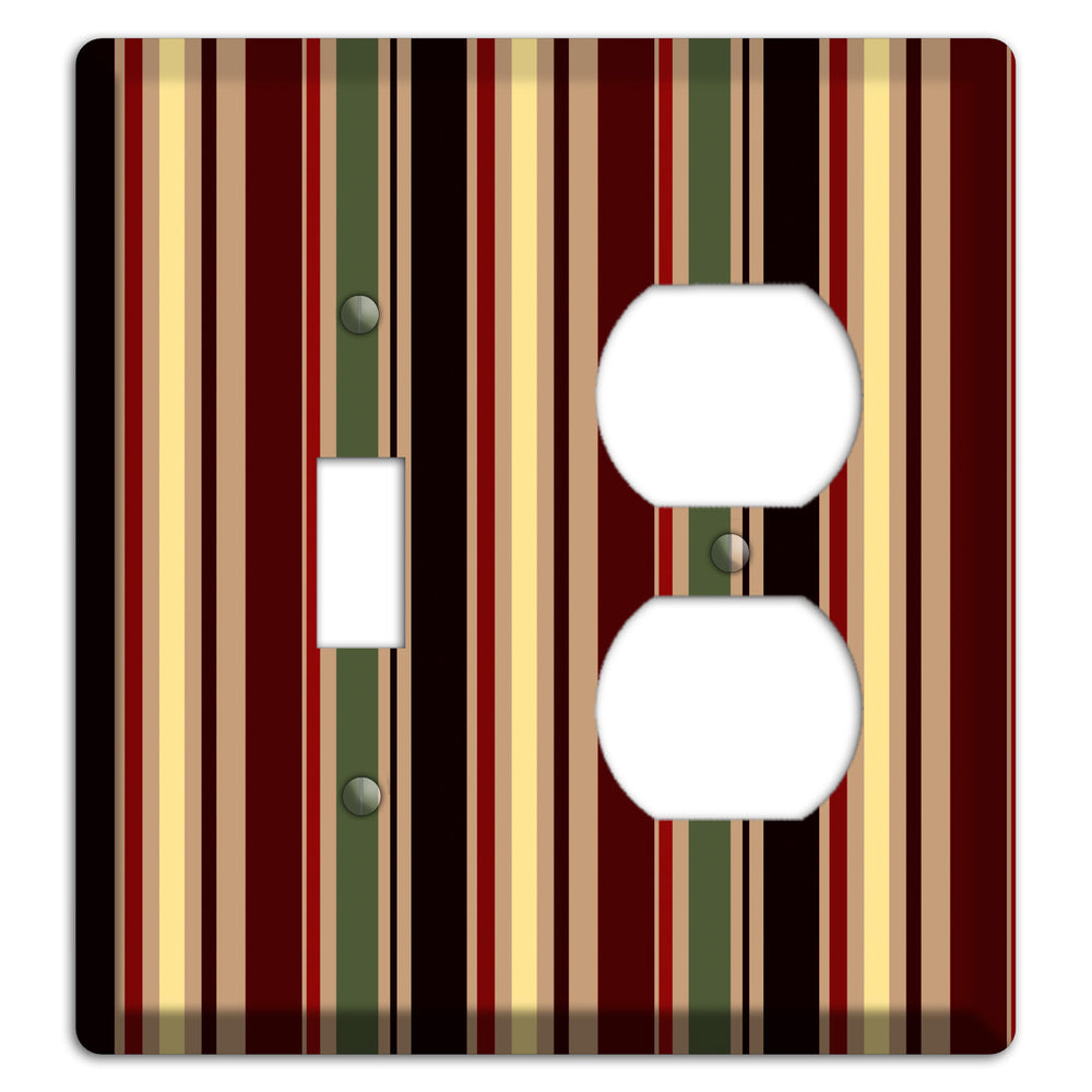 Multi olive and Burgundy Vertical Stripes Toggle / Duplex Wallplate