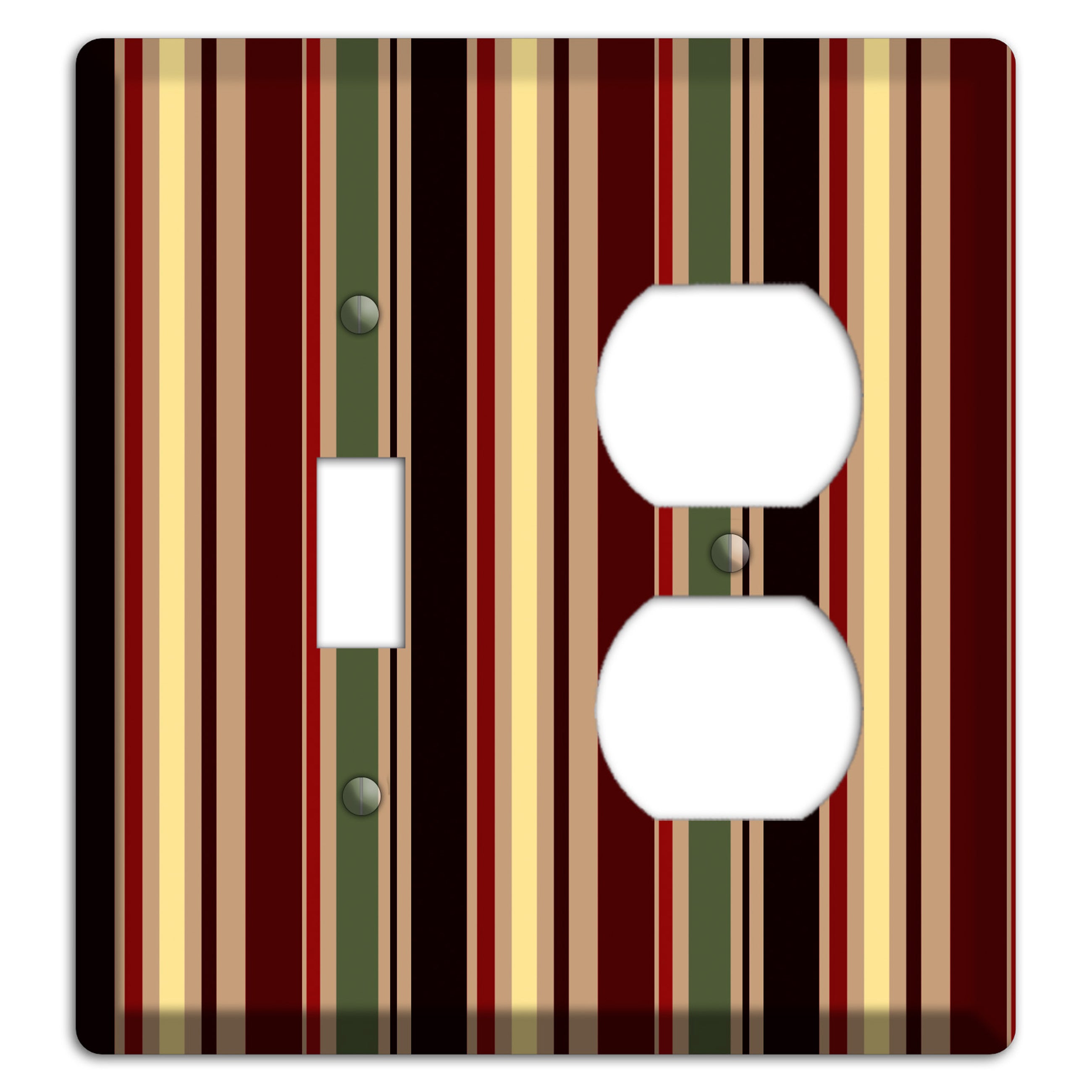 Multi olive and Burgundy Vertical Stripes Toggle / Duplex Wallplate