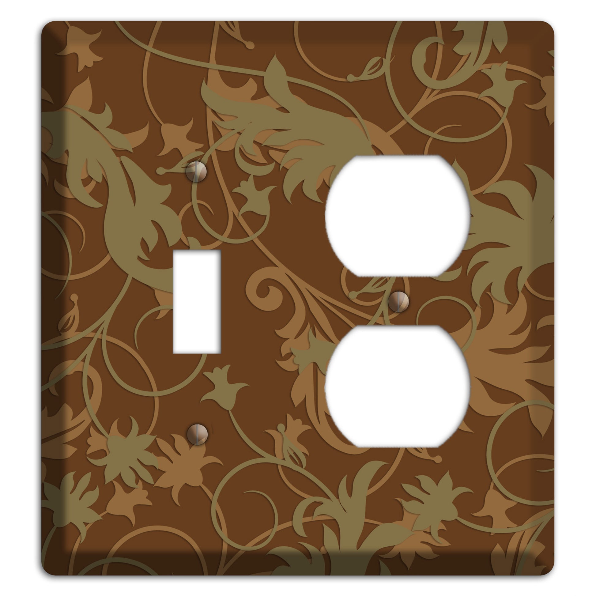 Brown and Olive Victorian Sprig Toggle / Duplex Wallplate