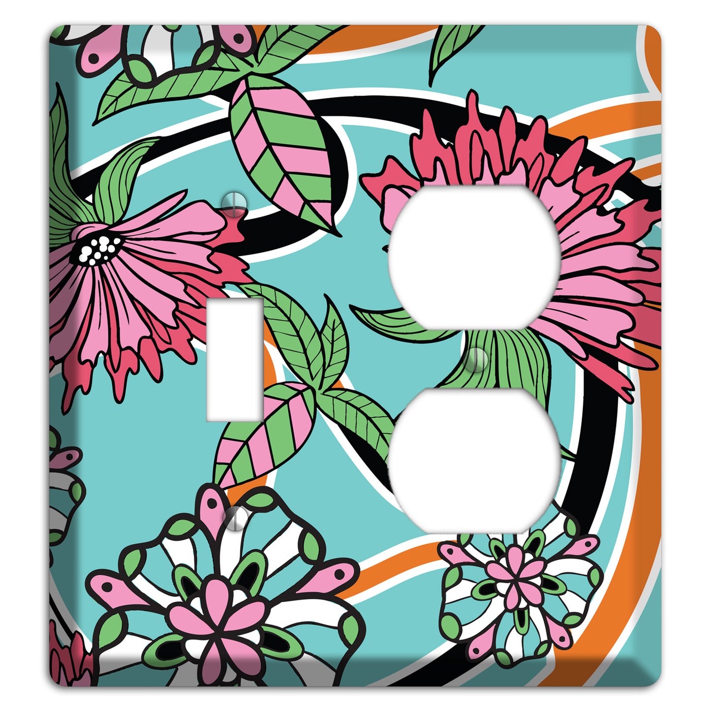 Turquoise with Pink Flowers Toggle / Duplex Wallplate